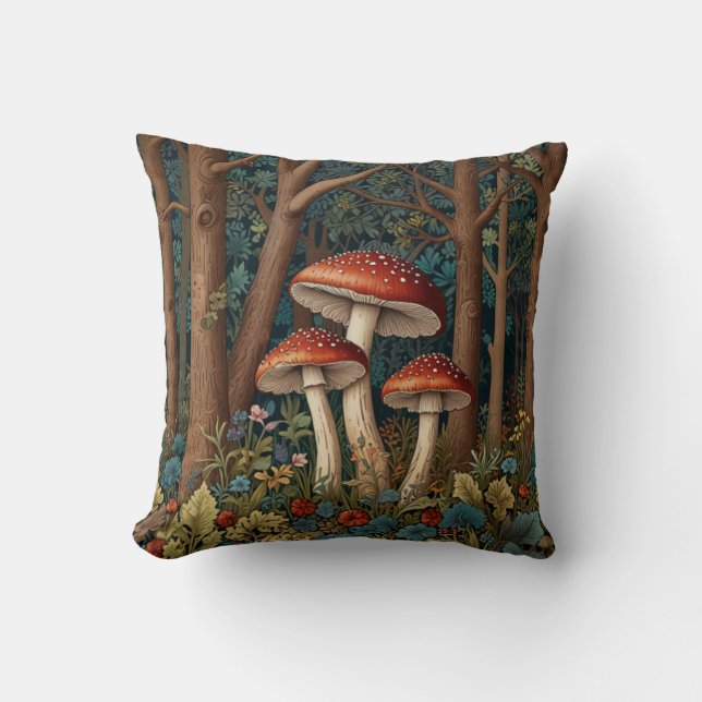 Coussin Forêt de champignons rétro (Recto)