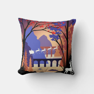 Coussin Forêt de Crépuscule Noël Santa Traîneau