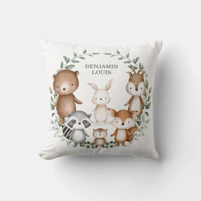 Coussin Forêt de forêt de Whimsical Animaux de verdure Pép (Recto)
