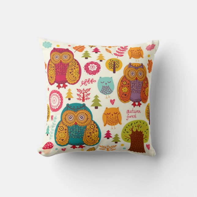 Coussin Forêt de hibou d'automne (Recto)