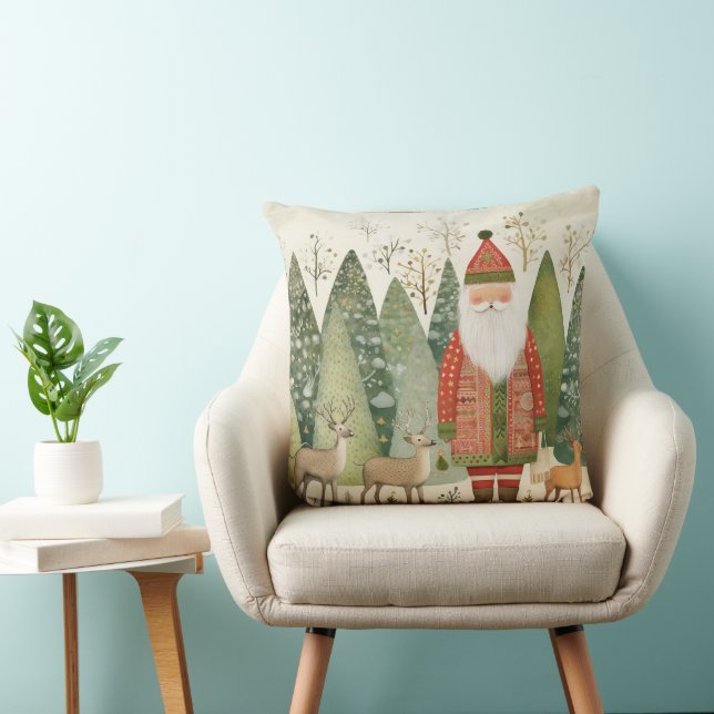 Coussin Forêt de Noël scandinave avec père Noël (Chaise)
