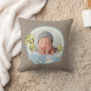 Coussin Forêt d'éléphants bleus mignons bébé garçon photo
