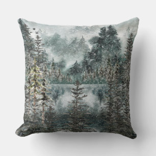 Coussin Forêt forestière de la montagne Foggy Froid Lac d'