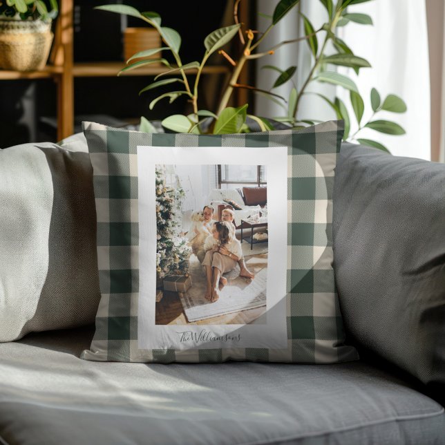 Coussin Forêt moderne Vert Plaid Rustique Photo Noël (Créateur téléchargé)
