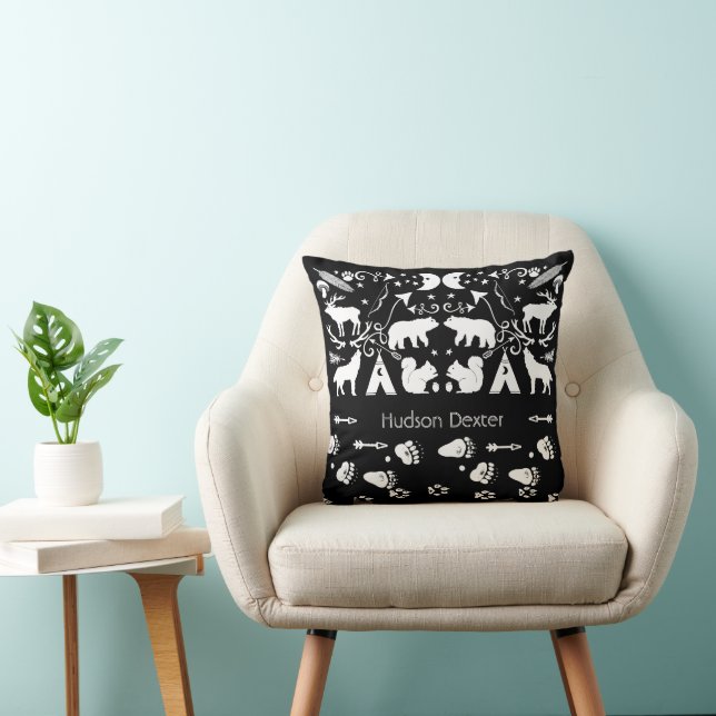 Coussin Forêt Noire et Blanche Créatures Titres animaux (Chaise)