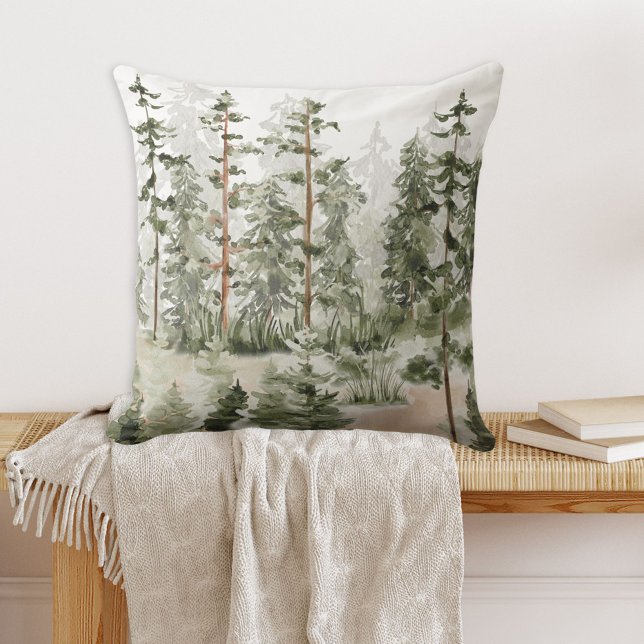 Coussin Forêt Verte Rustique Aquarelle (In situ)