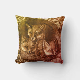 Coussin forêt vintage de renard