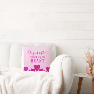 Coussin Forever Love Coeur rose foncé rouge pourpre Couple