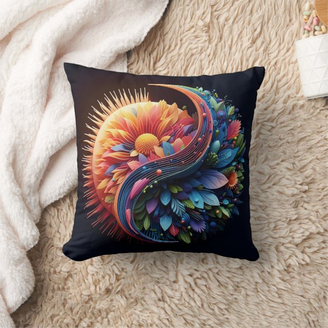 Coussin Forme 3D Abstraite Yin Yang Fleurs vives Couleurs (Couverture)