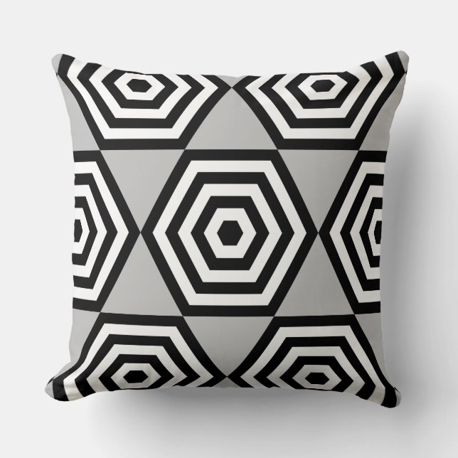 Coussin Forme géométrique Abstraite en noir, gris et blanc (Recto)