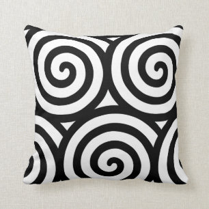 Coussin Forme géométrique spirale Abstraite en noir et bla
