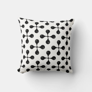 Coussin Forme ronde géométrique noire Abstraite sur blanc