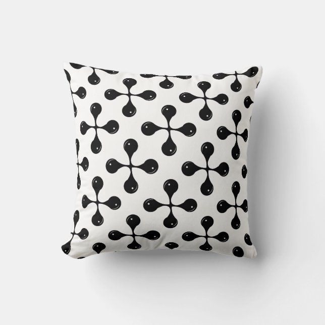 Coussin Forme ronde géométrique noire Abstraite sur blanc (Recto)