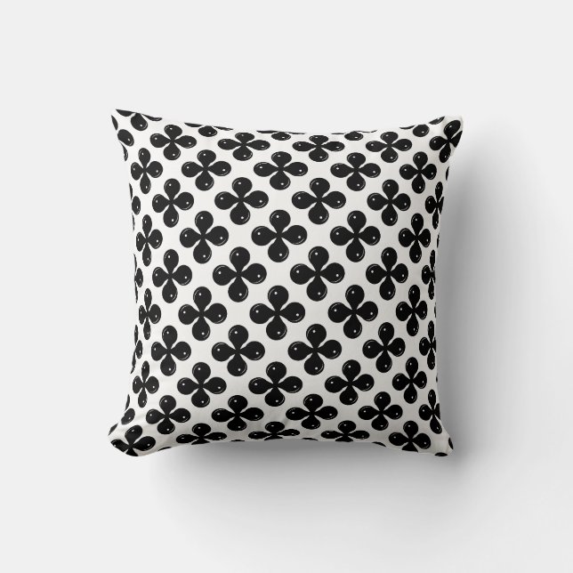 Coussin Forme ronde géométrique noire Abstraite sur la mat (Recto)
