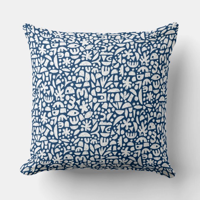 Coussin Formes Abstrait 140821 - Blanc sur Indigo Blue (Recto)