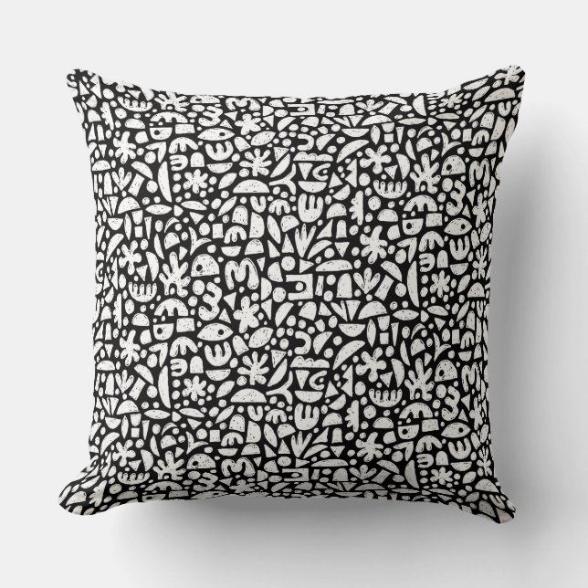 Coussin Formes Abstrait 140821 - Blanc sur noir (Recto)