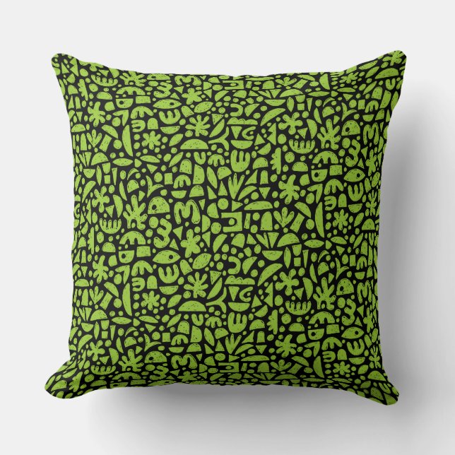 Coussin Formes Abstrait 140821 - Martian Green sur noir (Recto)