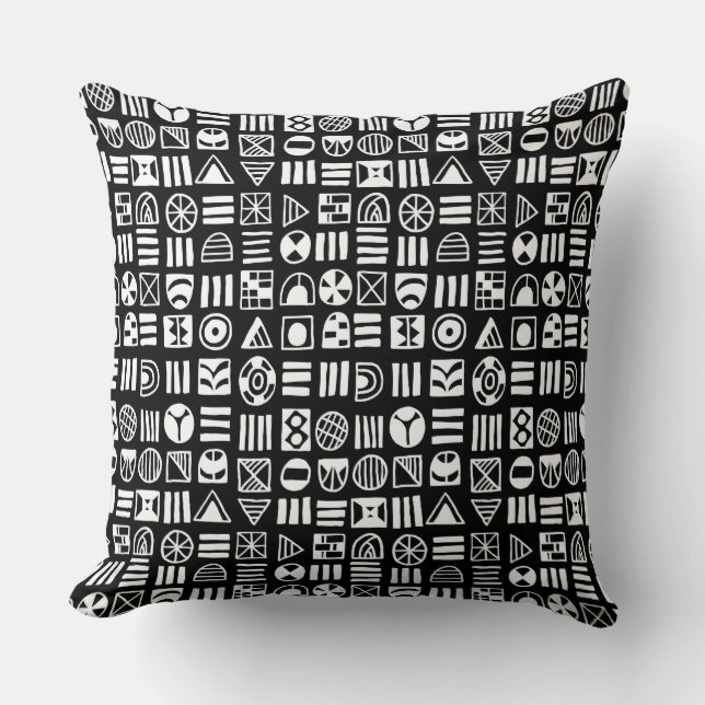 Coussin Formes Abstraites 060617 Motif - Blanc sur noir (Recto)