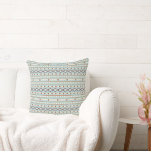 Coussin Formes Aztec Motif Rpt Crème Rusts Turquoise-Bleu