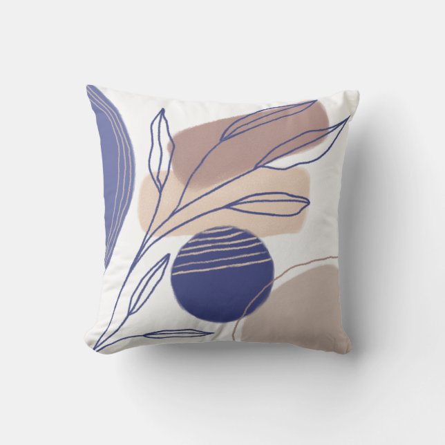 Coussin Formes biologiques Abstraites - Bleu et Beige (Recto)