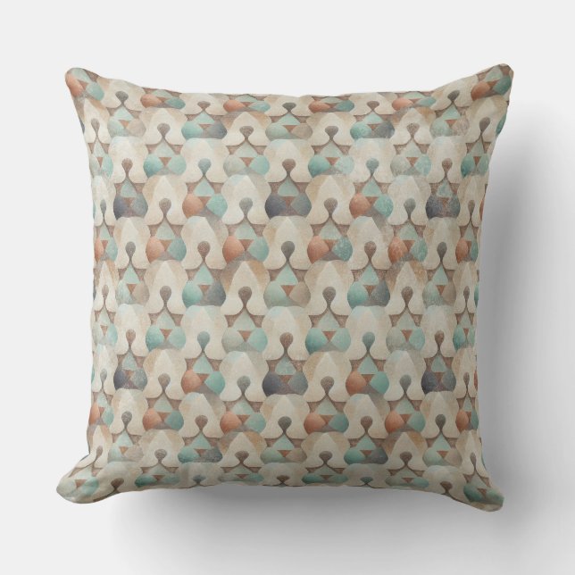 COUSSIN FORMES GÉOMÉTRIQUES BRUN BEIGE SARCELLE VERT (Recto)