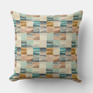 COUSSIN FORMES GÉOMÉTRIQUES BRUN BEIGE SARCELLE VERT