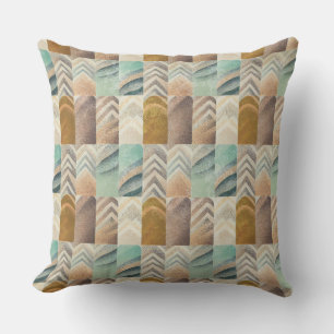 COUSSIN FORMES GÉOMÉTRIQUES BRUN BEIGE SARCELLE VERT