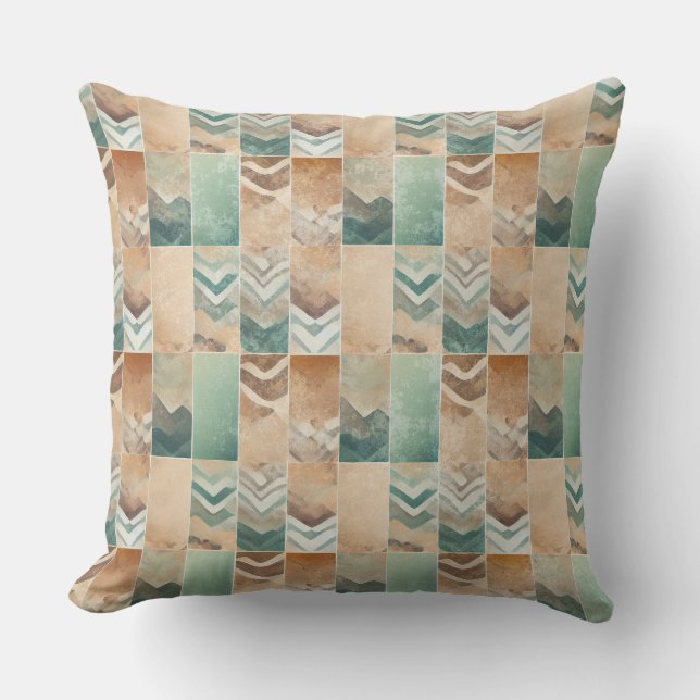 COUSSIN FORMES GÉOMÉTRIQUES BRUN BEIGE SARCELLE VERT (Recto)