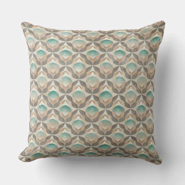 COUSSIN FORMES GÉOMÉTRIQUES BRUN BEIGE SARCELLE VERT (Recto)