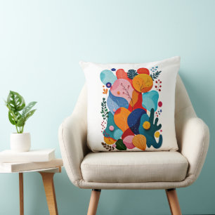 Coussin Formes organiques abstraites colorées florales boh