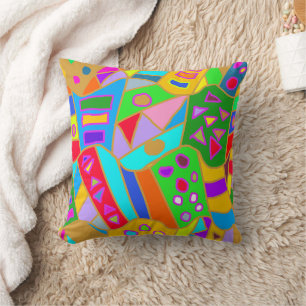 Coussin fou coloré motif art moderne hippy