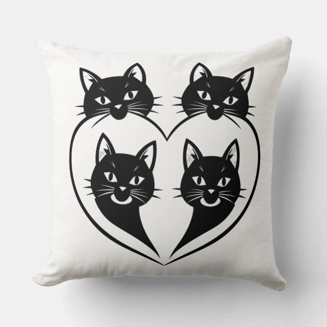 Coussin Four Cats One Heart – Cute Family Cat Love  (Recto)