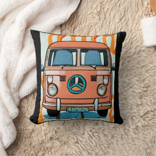 Coussin Fourgonnette Hippie Rétro Tan Couleurs Vintage Art