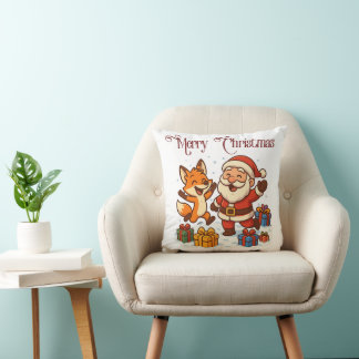 Coussin Fox and Santa Christmas Throw Pillow