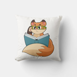 Coussin Fox as nerd with Book & Glasses