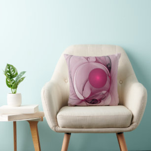 Coussin Fractal Balançant, Art Abstrait Moderne Rose Berry