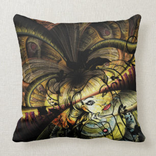 Coussin Fractale Colorée Avec Fille Florale