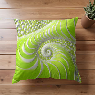 Coussin Fractale en spirale verte citron moderne abstraite