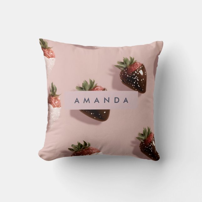 Coussin Fraise à base de chocolat rose pâle personnalisée (Recto)