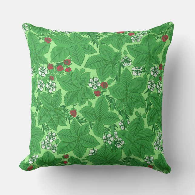 Coussin Fraises et Feuilles Art Nouveau, Lime Green (Recto)