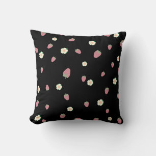Coussin Fraises et fleurs Motif noir