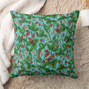 Coussin Fraises sauvages sur bleu piscine