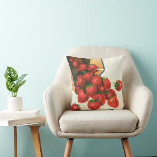 Coussin Fraises vintages en Panier, Fruits alimentaires