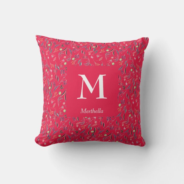 Coussin Framboise FLEURI | Personnalisé | MONOGRAMME (Recto)