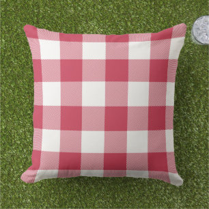 Coussin Framboise française et carreaux plaid blanc et buf