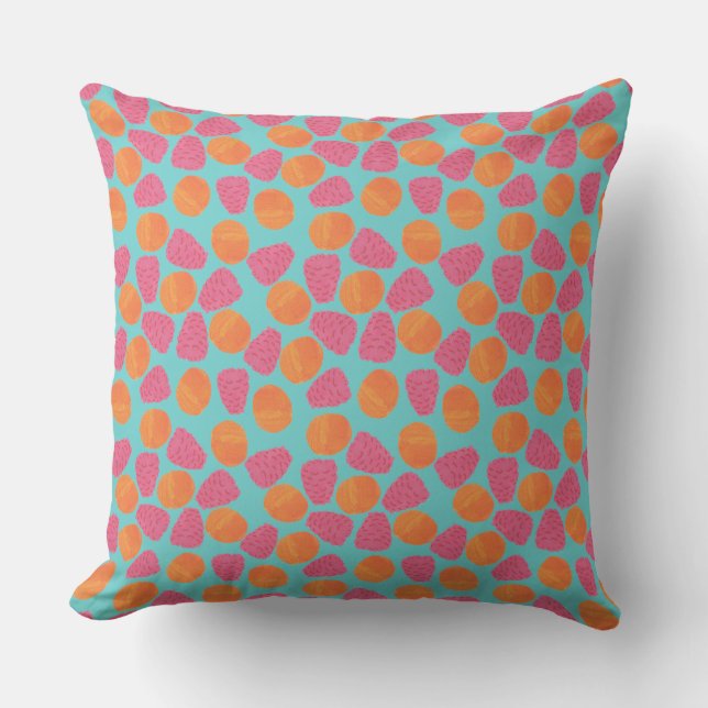 Coussin Framboises, Tangerines sur Bleu Turquoise Lumineux (Recto)