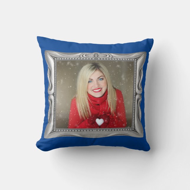 Coussin Frame argent fantaisie et bleu personnalisé Votre  (Recto)