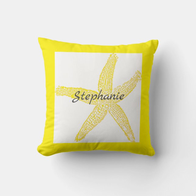 Coussin Frame de poisson jaune vif Monogrammes blancs (Recto)
