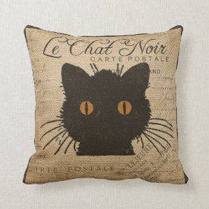 Coussin Français de Burlap Le Chat Noir le chat noir
