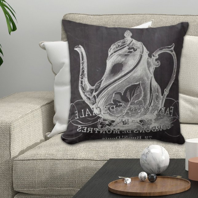 Coussin français pays paris thé fête chalkboard teapot (french country paris tea party chalkboard teapot throw pillow)